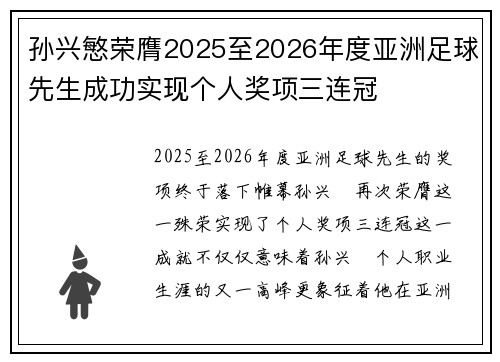 孙兴慜荣膺2025至2026年度亚洲足球先生成功实现个人奖项三连冠 孙兴慜荣膺2025至2026年度亚洲足球先生成功实现个人奖项三连冠
